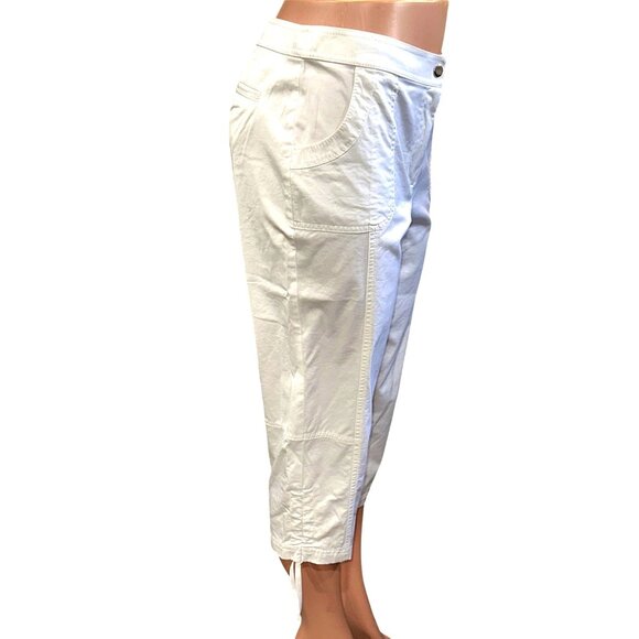 Chicos Zenergy White Cotton Capri Pants Drawstring Hem Side Zip Pockets Size 1 - Picture 4 of 12